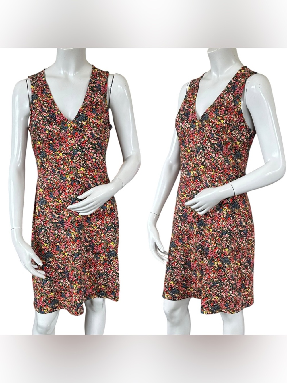Boden Rainbow Multi Dainty Floral Print 100% Cotton Sleeveless Dress 4 Long